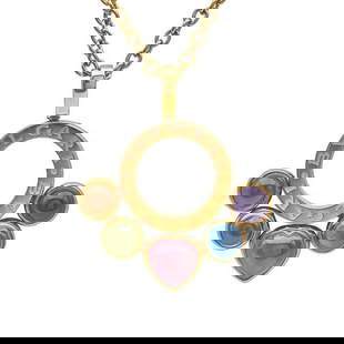 Bvlgari Bulgari Allegra 18k Yellow Gold Multi Gem-Set Pendant Necklace: METAL: 18k Yellow Gold. GEMSTONES: Citrine, Peridot, Tourmaline, Topaz, Amethyst. MEASUREMENTS: Necklace length 17 1/2 inches, pendant is 38mm x 33mm. MARKED: Bvlgari, 750, Made in Italy, Maker's