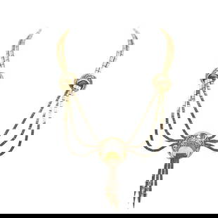 18k Yellow Gold Diamond Festoon Necklace: METAL: 18k Yellow Gold. GEMSTONES: Diamonds approx. 0.54 ctw. MEASUREMENTS: Necklace length 16 inches, center pendant drop is 71mm long. TESTED: 18k. WEIGHT: 61.2 grams. Gemstones have not been