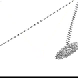 18k White Gold Diamond Cluster Pendant Necklace: METAL: 18k White Gold. GEMSTONES: Diamonds approx. 1.12 ctw. MEASUREMENTS: Length 17 inches, pendant is 12mm x 12mm. MARKED: Assay Mark, Au750, RD03827, RD 1.12. WEIGHT: 5.5 grams. Gemstones have