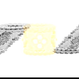 Van Cleef & Arpels Perlee Clovers 18k Yellow Gold Diamond Pendant: METAL: 18k Yellow Gold. GEMSTONES: Diamonds approx. 0.18 ctw. MEASUREMENTS: 10mm x 11.7mm. MARKED: VCA, Au750, JB374234. Comes with service paper and pouch. WEIGHT: 3.4 grams. Gemstones have not