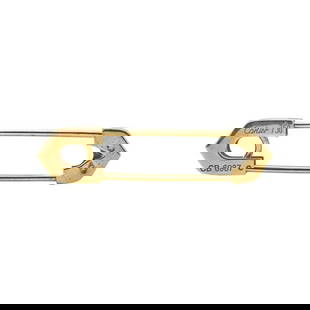 Cartier 18k Yellow Gold Safety Pin Brooch: METAL: 18k Yellow Gold. MEASUREMENTS: Length 36mm. MARKED: Cartier, 750, CB6987, Assay marks. Comes with Certificate of Authenticity. WEIGHT: 5.2 grams.