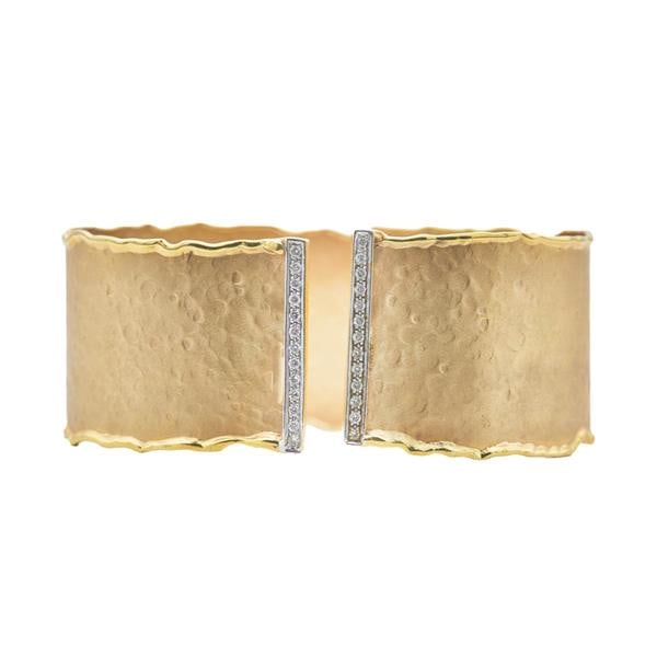 I. Reiss 14k Yellow Gold Matte and Hammered Finish Diamond Cuff Bracelet (1 of 3)