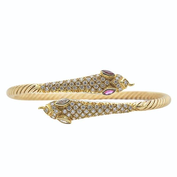18k Yellow Gold Diamond and Garnet Flexible Snake Bracelet (1 of 2)