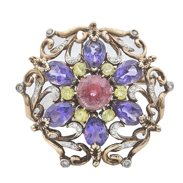 18k Rose Gold Multi Gem-Set Convertible Brooch Pendant (1 of 3)