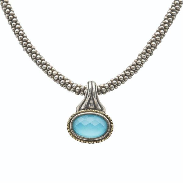 Lagos Caviar Sterling Silver and 18k Gold Quartz and Turquoise Pendant Necklace (1 of 3)