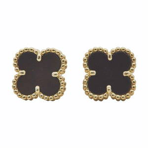 A Pair of Van Cleef &amp; Arpels Sweet Alhambra 18k Yellow Gold Onyx Stud Earrings