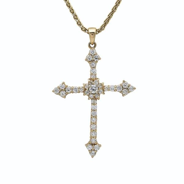14k Yellow Gold Diamond Cross Pendant Necklace (1 of 3)