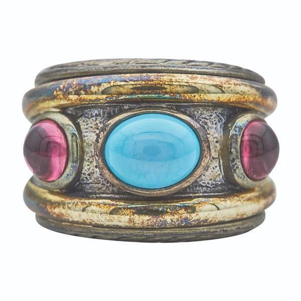David Yurman Sterling Silver and 14k Yellow Gold Turquoise and Tourmaline Ring (1 of 3)