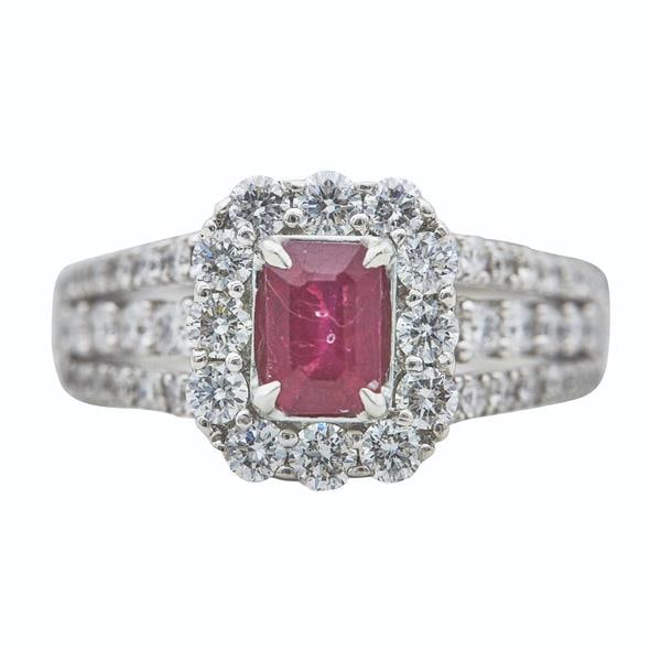 14k White Gold Ruby and Diamond Halo Ring (1 of 3)