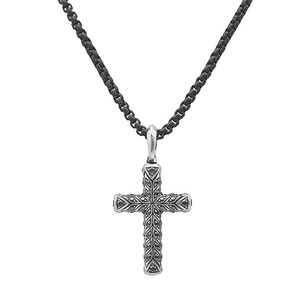 David Yurman Chevron Cross Sterling Silver Black Diamond Pendant Necklace (1 of 3)
