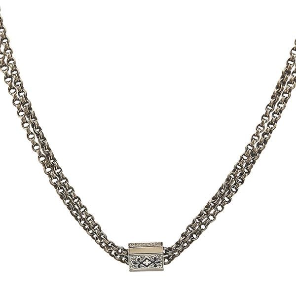 Vintage 9k Gold Watch Chain with Black Enamel Slider Pendant (1 of 4)