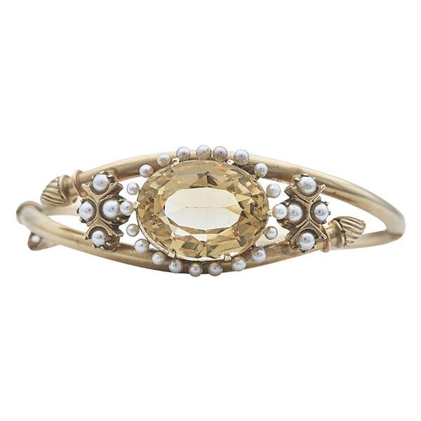 14k Yellow Gold Citrine and Pearl  Bangle Bracelet (1 of 2)