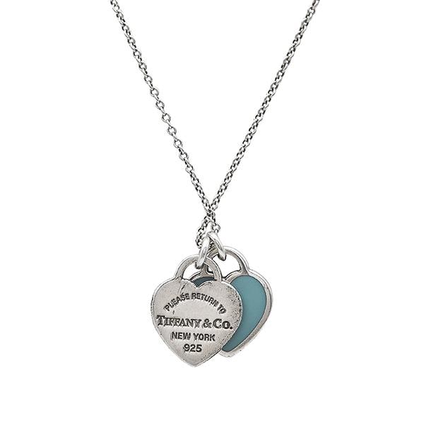 Tiffany and Co. Return To Tiffany Double Heart Tag Sterling Silver Enamel Pendant Necklace (1 of 3)