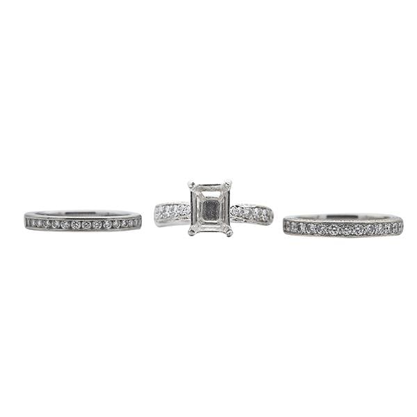 18k White Gold Diamond Engagement Ring Setting and Two 18k White Gold Diamond Wedding Bands (1 of 4)