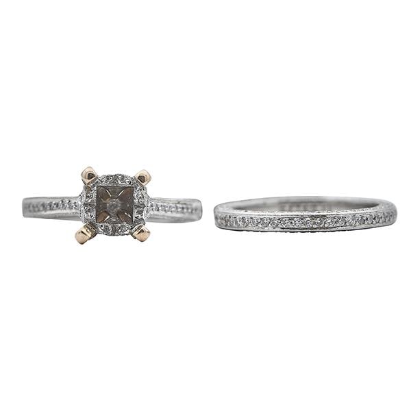 Tacori Platinum and 18k Gold Diamond and Fancy Pink Diamond Engagement Ring Setting and Wedding Band (1 of 3)