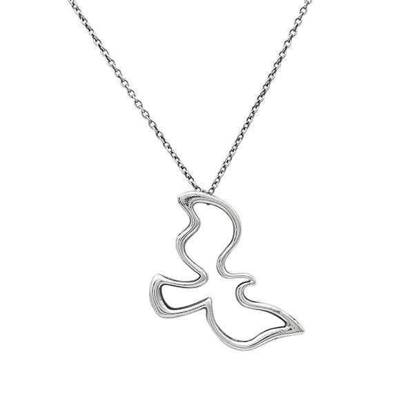 Tiffany & Co. Paloma Picasso Open Dove Sterling Silver Pendant Necklace: METAL: Sterling Silver. MEASUREMENTS: Necklace length 16 inches, pendant is 23mm x 20mm. MARKED: Paloma Picasso, T&Co., 925. WEIGHT: 1.9 grams.