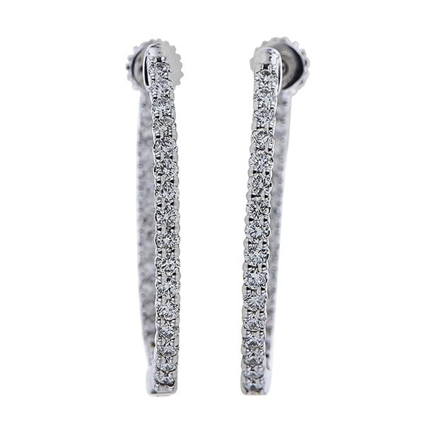 A Pair of 14k White Gold Diamond Hoop Huggie Earrings (1 of 3)