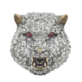 Gucci Feline Head Crystal Brooch Pin