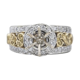 18k White and Yellow Gold Diamond and Fancy Yellow Diamond Engagement Ring Setting
