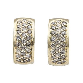 18k Yellow Gold Fancy Light Brown Diamond Huggie Hoop Earrings