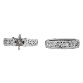 18k White Gold Diamond Engagement Ring Setting and Wedding Band