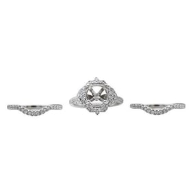 Shane Co. 14k White Gold Diamond Engagement Ring Setting and Curved Wedding Bands