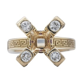 14k Yellow Gold Diamond and Ruby Engagement Ring Setting