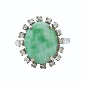 14k White Gold Jade and Diamond Ring