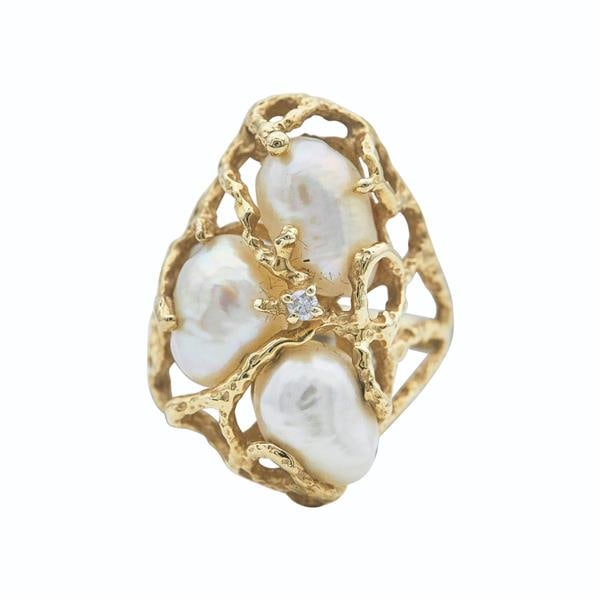 14k Yellow Gold Baroque Pearl and Diamond Ring (1 of 3)