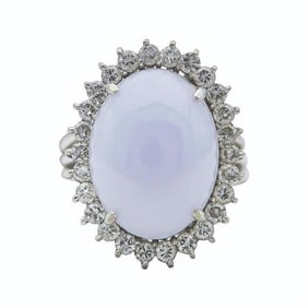 14k White Gold Lavender Jade and Diamond Ring