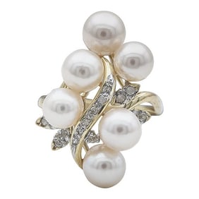 14k Yellow Gold Pearl and Diamond Ring