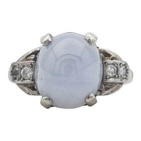 14k White Gold Star Sapphire and Diamond Ring