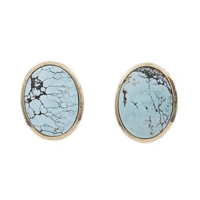 Pair of 14k Yellow Gold Turquoise Earrings