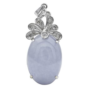 14k White Gold Lavender Jade and Diamond Pendant