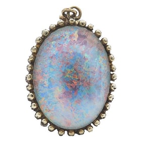 14k Yellow Gold Opal and Diamond Pendant
