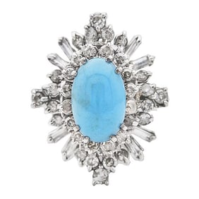 18k White Gold Turquoise and Diamond Ring