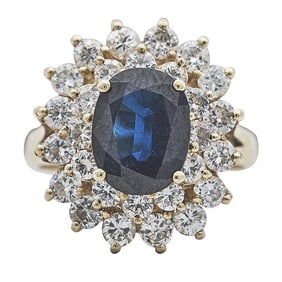 14k Yellow Gold Sapphire and Diamond Ring