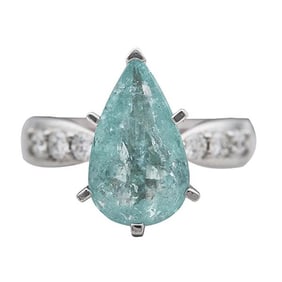 18k White Gold Paraiba Tourmaline and Diamond Ring