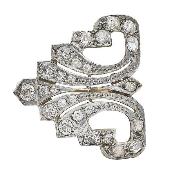 Art Deco Platinum and 18k Yellow Gold Diamond Brooch Pin (1 of 3)