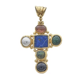 Gurhan 24k Yellow Gold Multi Gem-Set Cross Pendant