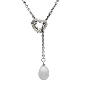 Tiffany & Co. Elsa Peretti Open Heart Lariat Sterling Silver Pearl Necklace