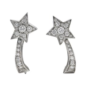 Pair of Chanel Comet Shooting Star 18k White Gold Diamond Earrings