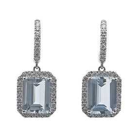 Pair of 18k White Gold Aquamarine and Diamond Drop Earrings