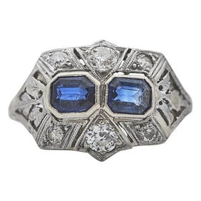 Art Deco Platinum Sapphire and Diamond Ring