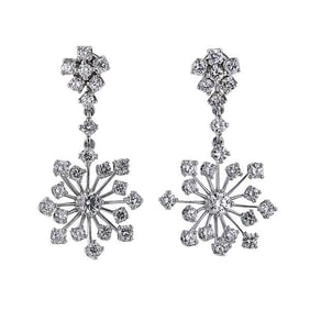 Pair of Platinum and Diamond Floral Drop Earrings