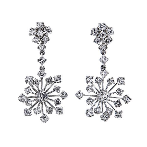 Pair of Platinum and Diamond Floral Drop Earrings (1 of 4)