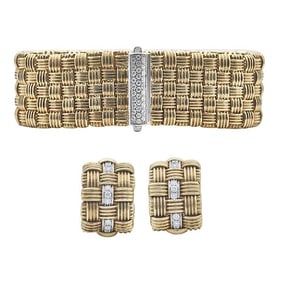 Roberto Coin  Appasionata  5 Row 18k Yellow Gold Diamond Bracelet and Earrings Suite