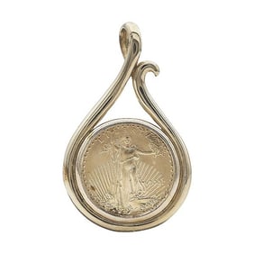 14k Yellow Gold Pendant with 2001 $5 Dollar American Eagle Gold Coin
