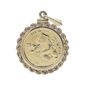 14k Yellow Gold Rope Pendant with 1998 25 Yuan Panda Gold Coin