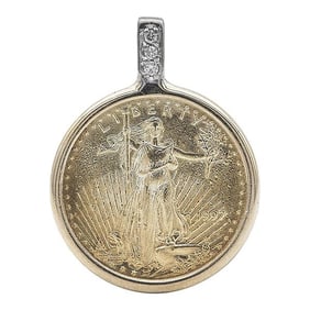 14k Yellow Gold Diamond Pendant with 1997 $5 Dollar American Eagle Gold Coin